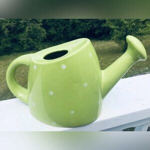Ceramic Green/White Polka Dot Watering Can - Marked 16407